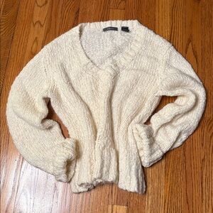 Liz Claiborne Cream V-Neck Soft Oversized drop shoulder Sweater sz XL
